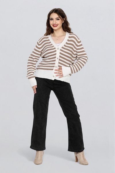 EZGİ KILINÇ Women's Stone Button Detailed Striped Cardigan Tr1004