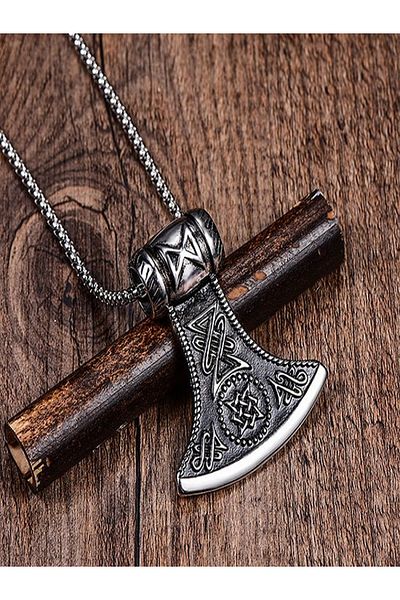 JustZEN Men's Necklace with Pendant, Stainless Steel, JustZen™, Thor Axe, 55 cm, Silver