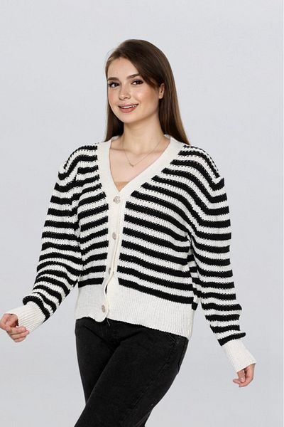 EZGİ KILINÇ Women's Stone Button Detailed Striped Cardigan Tr1004