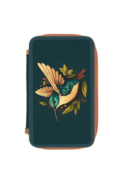 Herlitz Unequipped Pencil Case, 2 Zippers, Large Zipper, Textile Interior, 20x13x4.5 cm, Hummingbird Design