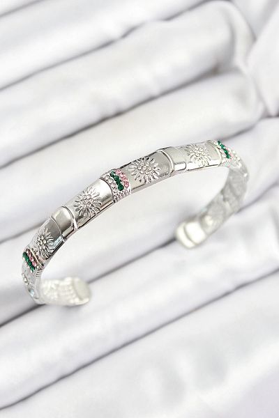 Clariss Ceylan adam brass mixed zircon stone flower model silver color six open women's bracelet