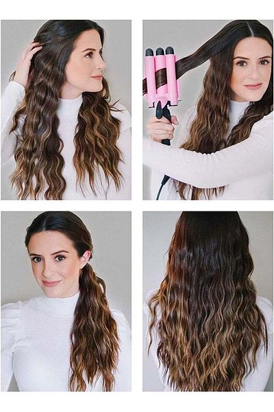 COOYA 3 Barrel Hair Curling Iron Wand 25mm Hair Crimper with LCD Temp Display Portable