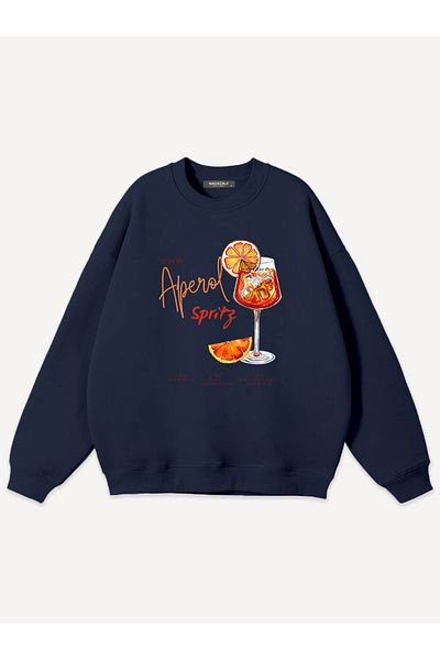 Mad&Calf Unisex Aperol Spritz Printed Crew Neck Oversize Sweatshirt