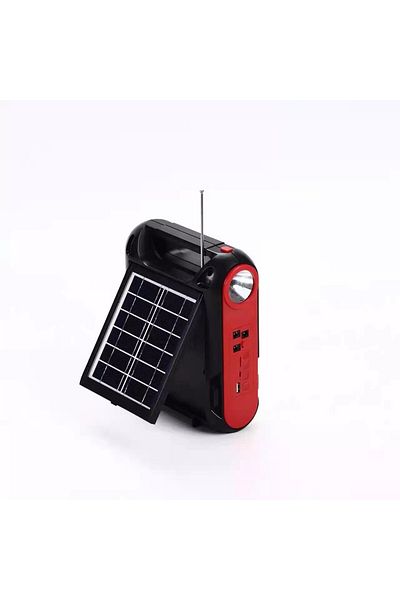 Soleil World Kit solar portabil pentru exterior cu 2 becuri led, radio fm si lanterna negru/rosu