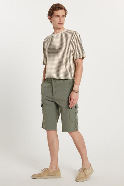 Tudors Ανδρικό σορτς Relax Fit Άνετο 100% βαμβακερό Cargo Pocket Khaki Capri