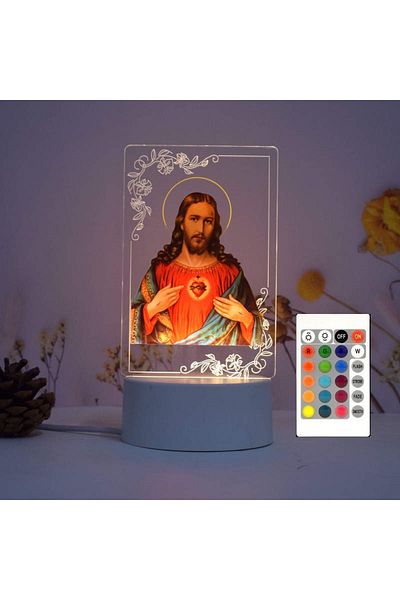 ILUMISHOP Lampa De Veghe LED, Isus Hristos, 16 Culori, cu telecomanda