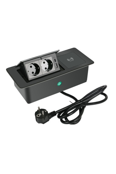 Adsinio Built-in Wireless Socket,Adsinio, 2 Shucho, 1 USB-A, 1 USB-C,Rated Current 16A,Aluminum Alloy, Black