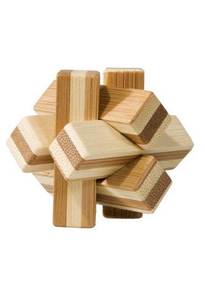 Fridolin IQ logic game made of bamboo wood Knot, metal box