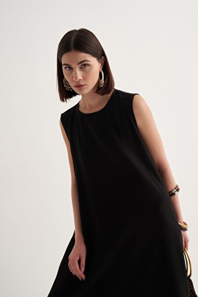 EBU Prive Γυναικείο φόρεμα Cupra από βαμβακερό ντραπέ με μηδενικό μανίκι μαύρο