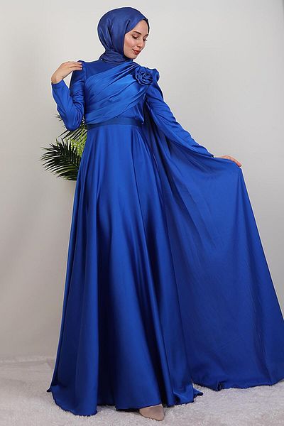 GİYZAMİLA Alaz Satin Rose Evening Dress Saks