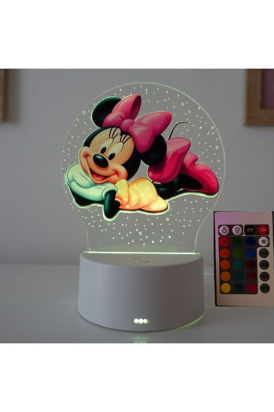 ILUMISHOP Lampa De Veghe LED, Minnie Mouse, 16 Culori, cu telecomanda, Alimentare USB sau 3 baterii AA