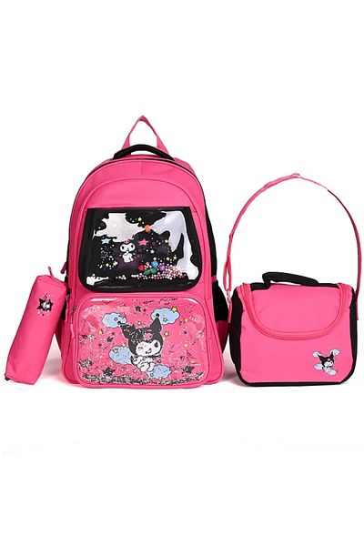 Catwins Korean Style Elementary School Set of 3 with Kuromi Accessories (Backpack + Nutrition + Pen Holder)
