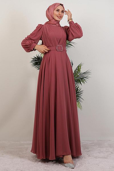GİYZAMİLA Tuğba Chiffon Dress Dusty Rose