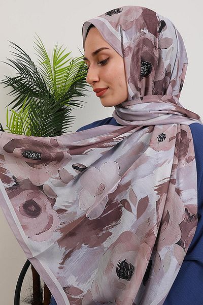 GİYZAMİLA Large Flower Pattern Shawl Powder