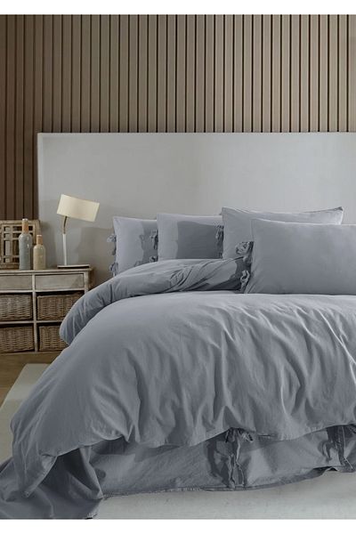 Mandaş Σετ παπλωματοθήκης Dantele Garcia Muslin Cotton Αντιαλλεργικό Διπλό Σετ-Ανθρακίτης