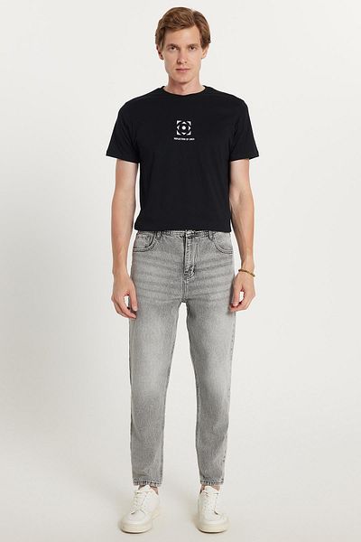 Tudors Ανδρικό τζιν παντελόνι Relax Fit Wide Cut Tube Leg Denim Washed Grinding Stretchy Grey Jean