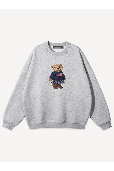 Mad&Calf Unisex Teddy Girl Printed Crew Neck Oversize Sweatshirt