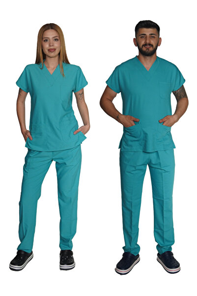 Marka LİKRALI UNİSEX HEMŞİRE VE DOKTOR SCRUBS TAKIM AMELİYATHANE YEŞİLİ