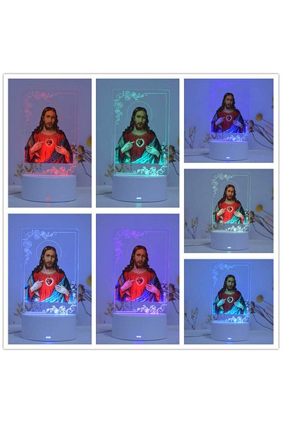 ILUMISHOP Lampa De Veghe LED, Isus Hristos, 7 Culori, Alimentare USB sau 3 baterii AA