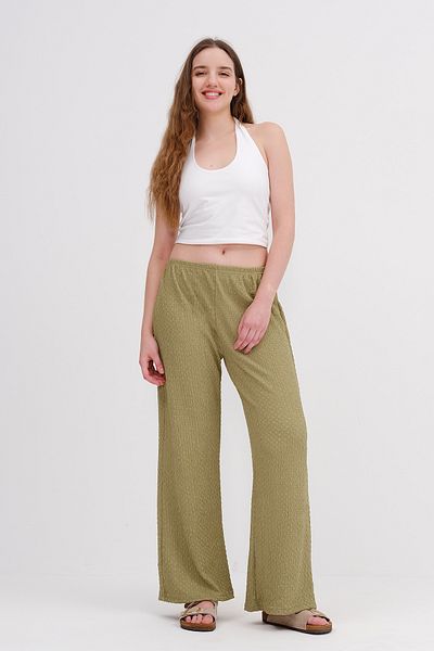 Addax Textured Trousers with Elastic Waistband Pn0546