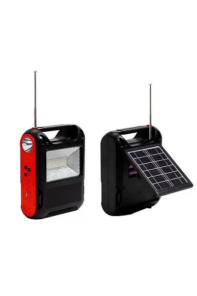 Soleil World Kit solar portabil pentru exterior cu 2 becuri led, radio fm si lanterna negru/rosu