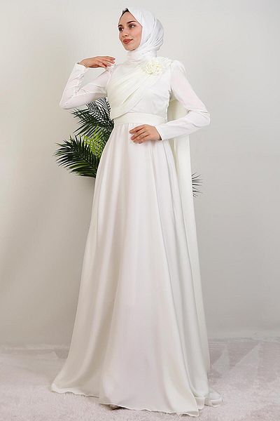 GİYZAMİLA Alaz Satin Rose Evening Dress White