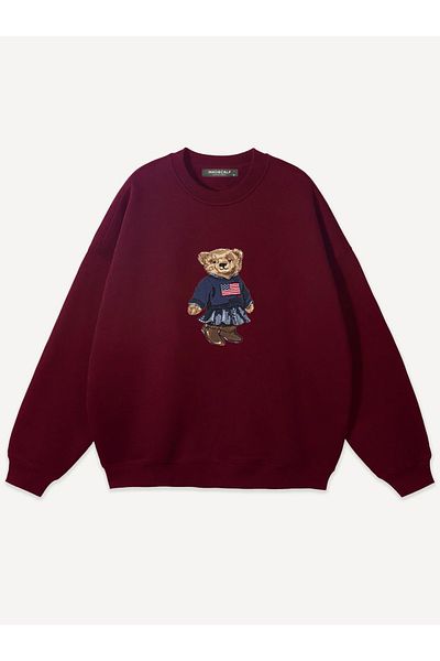 Mad&Calf Unisex Teddy Girl Printed Crew Neck Oversize Sweatshirt