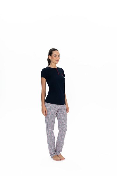 U.S. Polo Assn. U.S. Polo Assn. Women's Patterned Summer Navy Blue Half Placket Pajama Set - Sreia20J05T7Pdij-Lac