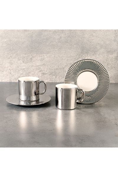 Aryıldız Lumiere Platinum 4 Piece Turkish Coffee Cup Set for 2 Persons 90 ml