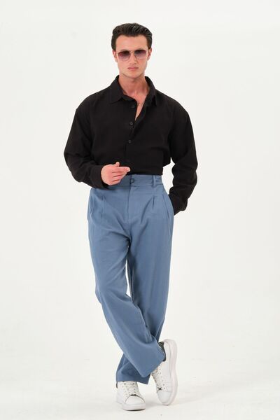 RELAXL 100% Cotton 4 Seasons Loose Fit Long Sleeve Men's Black Shirt