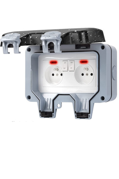 No branded Priză dublă de exterior, IP66, rezistentă la apă/praf, 220V-240V, 16A