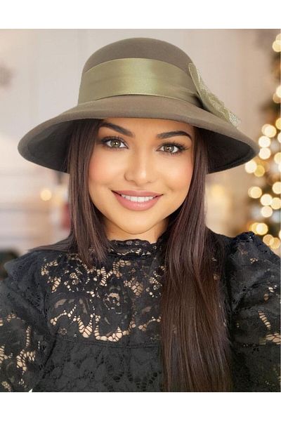 Confortino Luxury women's felt hat with Italian brim and luxurious satin decoration - ONE SIZE, ADJUSTABLE