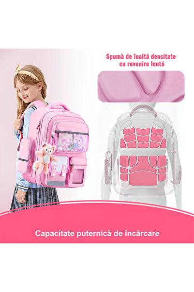 OricareFain Ghiozdan scoala, 42 x 30 x 20 cm, Rezistent la apa, Cu benzi reflectorizante