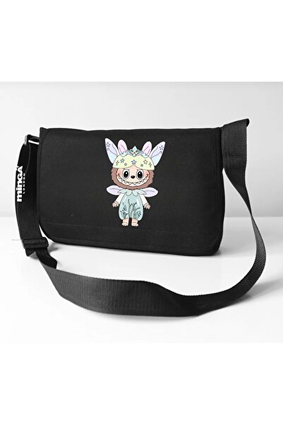 Minga London Black Labubu Elf Printed Postman for School, Course, Dershane -G...