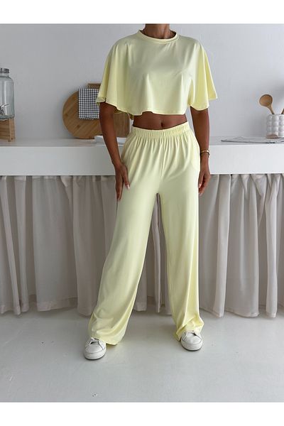 Zula Moda Γυναικείο σετ δύο τεμαχίων casual – Crop top και φαρδύ παντελόνι – καλοκαιρινό άνετο αθλητικό σετ