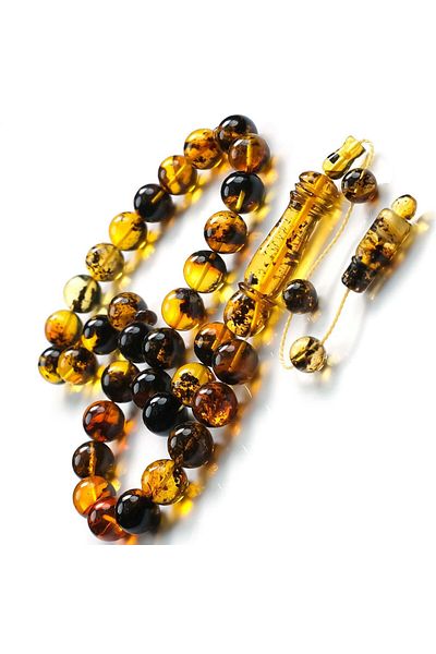 TESBİHCİBABA Large Size Fossil Drop Amber Prayer Beads with Unique Artifact System