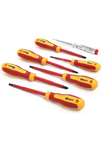 VTOOLS 7-Piece Insulated Screwdriver Set, VDE 1000V, Magnetic, Ergonomic Grip, Flat & Phillips
