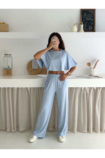 Zula Moda Γυναικείο σετ δύο τεμαχίων casual – Crop top και φαρδύ παντελόνι – καλοκαιρινό άνετο αθλητικό σετ