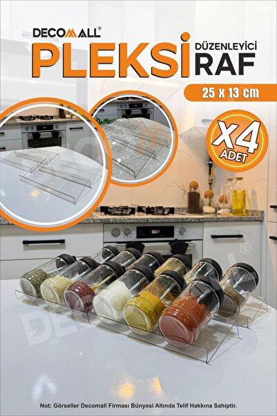 DECOMALL DDs x4 Adet Organizer Pleksi Şeffaf Stand Baharatlık Çekmece Içi Düz...