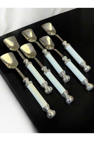 ROY KING Royking Porselen Gümüş Saplı Dondurma Kaşık 6'lı EYM 104