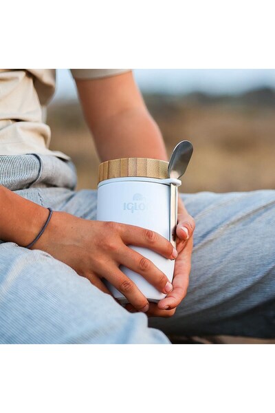 Begin Power Bamboo Lid Food Thermos 500ml Steel Thermos White Keeps Warm for 12 Hours