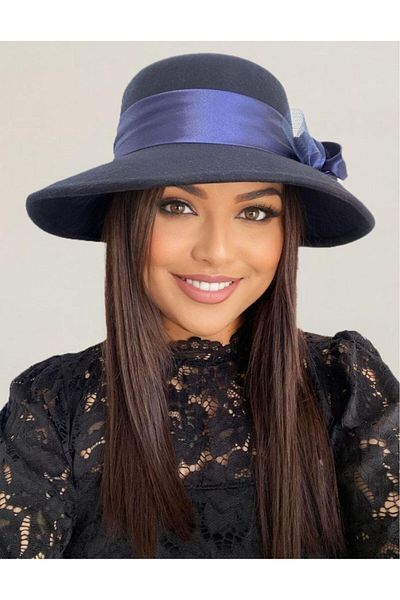 Confortino Luxury women's felt hat with Italian brim and luxurious satin decoration - ONE SIZE, ADJUSTABLE
