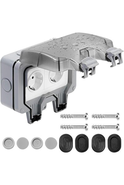 No branded Priză dublă de exterior, cu capac de protecție, pentru grădină/pis...