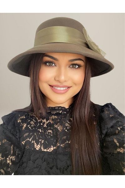 Confortino Luxury women's felt hat with Italian brim and luxurious satin decoration - ONE SIZE, ADJUSTABLE