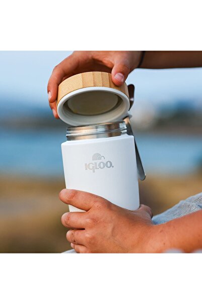 Begin Power Bamboo Lid Food Thermos 500ml Steel Thermos White Keeps Warm for 12 Hours