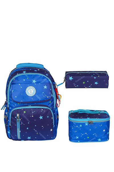 By Hakan Rlx-1390 Set of 3 Children's Primary School Bag Backpack with Pen Holder and Lunch Bag Dark Blue