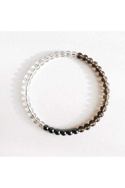 Perlavita Daily Negative Energy Protection Light Shield (6mm Crystal Quartz, Hematite, Smoky Quartz)