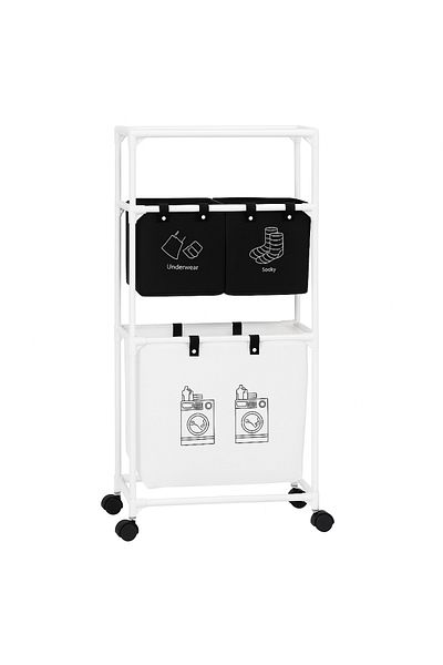 Blasko Flippy Clothes Storage Rack – 3 Baskets, Stainless Steel, White