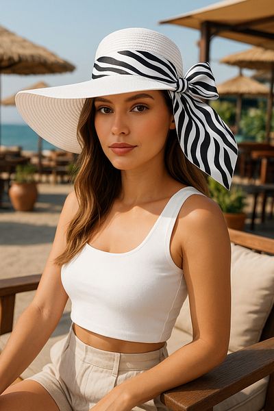 LAGRANZE Women's Scarf Detailed Straw Hat Glitter Beach Hat