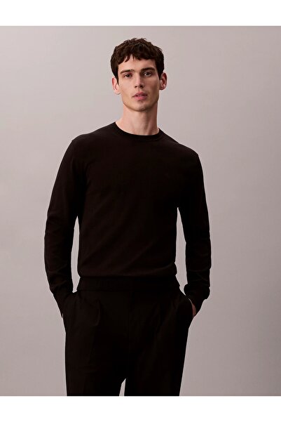Calvin Klein Erkek Regular Fit Bisiklet Yaka Supima Pamuklu Triko Kazak - Siyah
